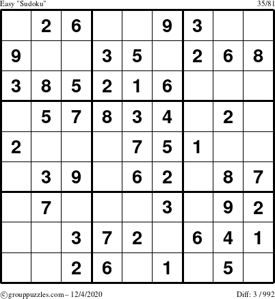 The grouppuzzles.com Easy Sudoku puzzle for Friday December 4, 2020