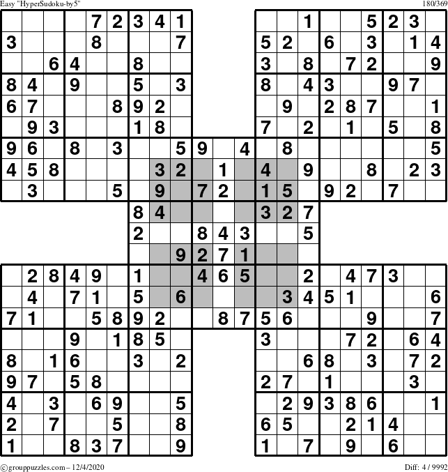 The grouppuzzles.com Easy HyperSudoku-by5 puzzle for Friday December 4, 2020