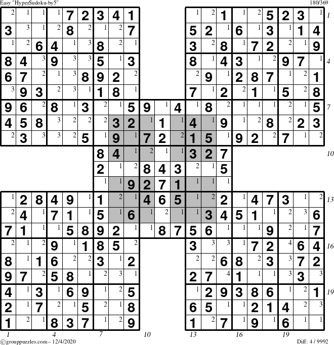 The grouppuzzles.com Easy HyperSudoku-by5 puzzle for Friday December 4, 2020 with all 4 steps marked