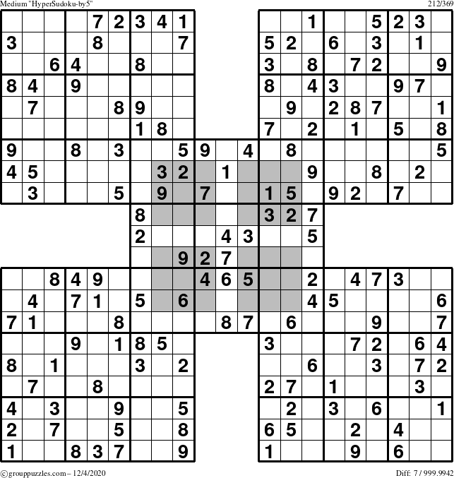 The grouppuzzles.com Medium HyperSudoku-by5 puzzle for Friday December 4, 2020