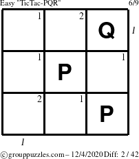 The grouppuzzles.com Easy TicTac-PQR puzzle for Friday December 4, 2020 with all 2 steps marked