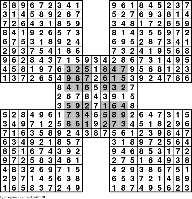 The grouppuzzles.com Answer grid for the HyperSudoku-by5 puzzle for Friday December 4, 2020