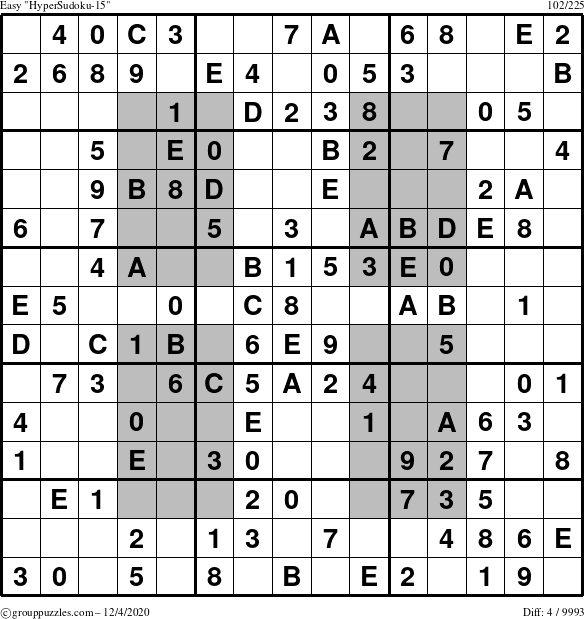 The grouppuzzles.com Easy HyperSudoku-15 puzzle for Friday December 4, 2020