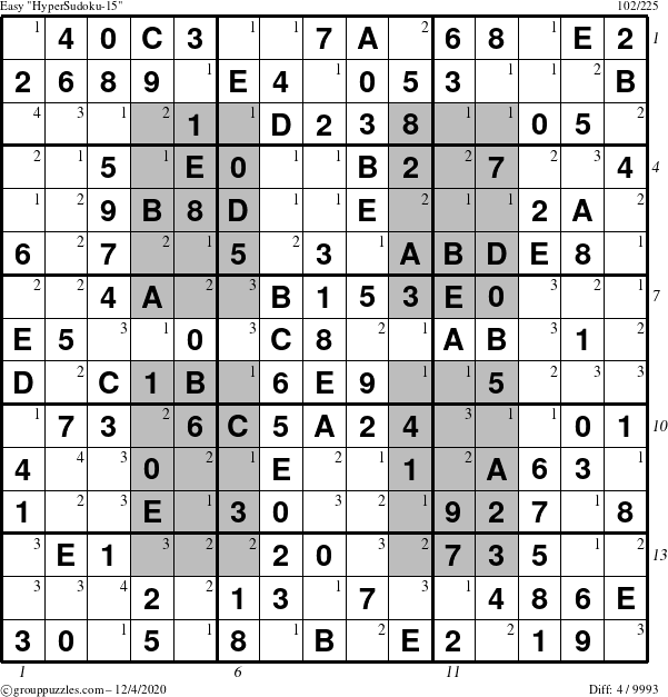 The grouppuzzles.com Easy HyperSudoku-15 puzzle for Friday December 4, 2020 with all 4 steps marked