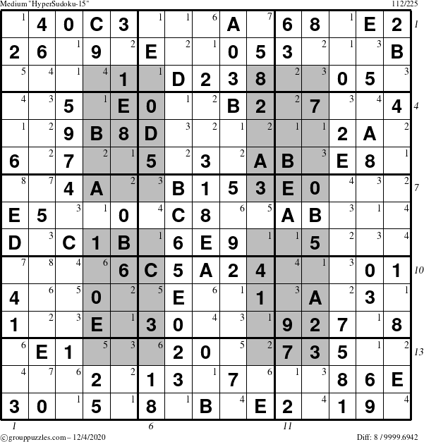 The grouppuzzles.com Medium HyperSudoku-15 puzzle for Friday December 4, 2020, suitable for printing, with all 8 steps marked