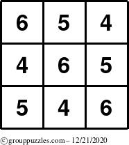 The grouppuzzles.com Answer grid for the TicTac-456 puzzle for Monday December 21, 2020