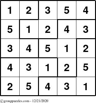 The grouppuzzles.com Answer grid for the Sudoku-5B puzzle for Monday December 21, 2020