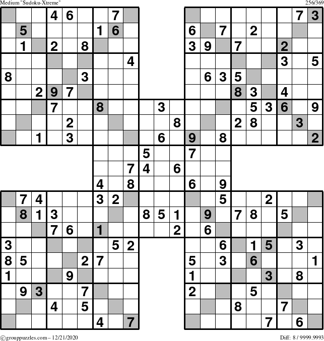 The grouppuzzles.com Medium Sudoku-Xtreme puzzle for Monday December 21, 2020