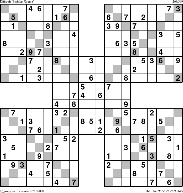 The grouppuzzles.com Difficult Sudoku-Xtreme puzzle for Monday December 21, 2020