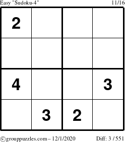 The grouppuzzles.com Easy Sudoku-4 puzzle for Tuesday December 1, 2020