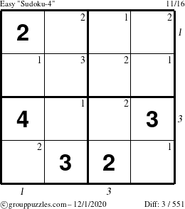 The grouppuzzles.com Easy Sudoku-4 puzzle for Tuesday December 1, 2020 with all 3 steps marked