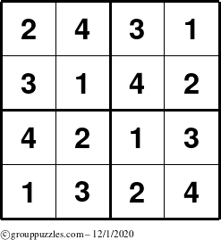 The grouppuzzles.com Answer grid for the Sudoku-4 puzzle for Tuesday December 1, 2020