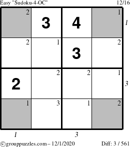 The grouppuzzles.com Easy Sudoku-4-OC puzzle for Tuesday December 1, 2020 with all 3 steps marked