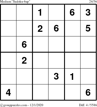 The grouppuzzles.com Medium Sudoku-6up puzzle for Tuesday December 1, 2020