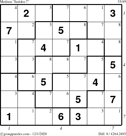 The grouppuzzles.com Medium Sudoku-7 puzzle for Tuesday December 1, 2020 with all 8 steps marked