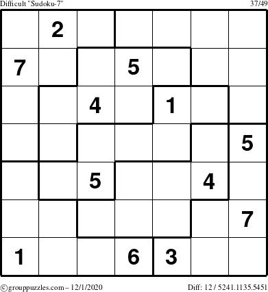 The grouppuzzles.com Difficult Sudoku-7 puzzle for Tuesday December 1, 2020