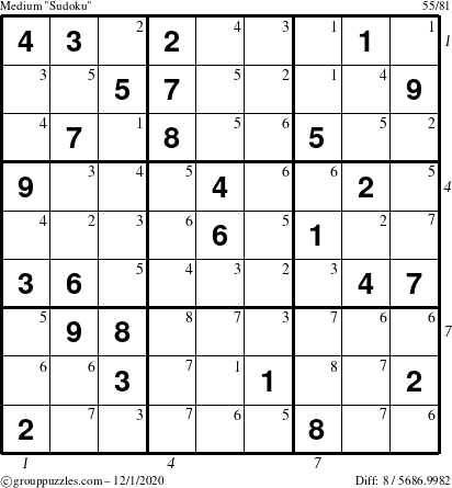 The grouppuzzles.com Medium Sudoku puzzle for Tuesday December 1, 2020 with all 8 steps marked