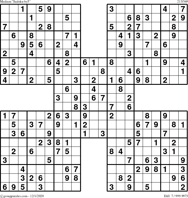 The grouppuzzles.com Medium Sudoku-by5 puzzle for Tuesday December 1, 2020