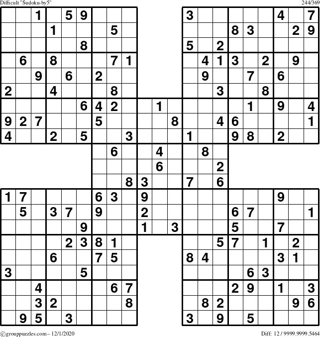 The grouppuzzles.com Difficult Sudoku-by5 puzzle for Tuesday December 1, 2020