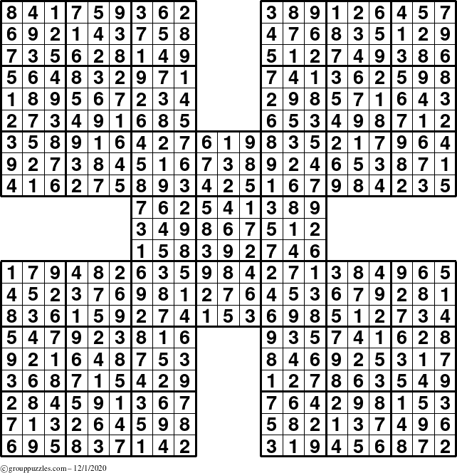 The grouppuzzles.com Answer grid for the Sudoku-by5 puzzle for Tuesday December 1, 2020