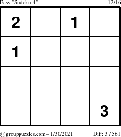 The grouppuzzles.com Easy Sudoku-4 puzzle for Saturday January 30, 2021