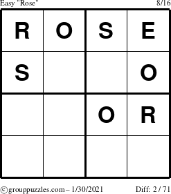 The grouppuzzles.com Easy Rose puzzle for Saturday January 30, 2021