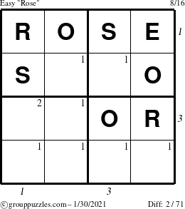 The grouppuzzles.com Easy Rose puzzle for Saturday January 30, 2021 with all 2 steps marked