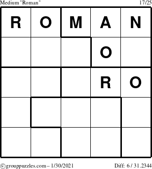 The grouppuzzles.com Medium Roman puzzle for Saturday January 30, 2021