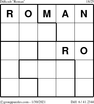 The grouppuzzles.com Difficult Roman puzzle for Saturday January 30, 2021