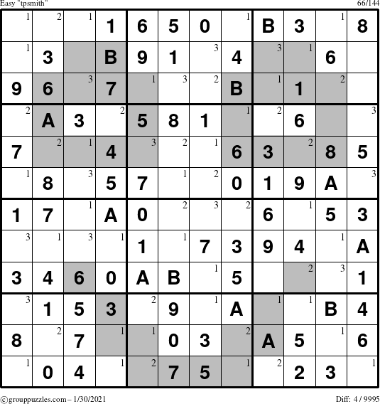 The grouppuzzles.com Easy tpsmith puzzle for Saturday January 30, 2021 with the first 3 steps marked