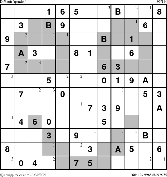 The grouppuzzles.com Difficult tpsmith puzzle for Saturday January 30, 2021 with the first 3 steps marked