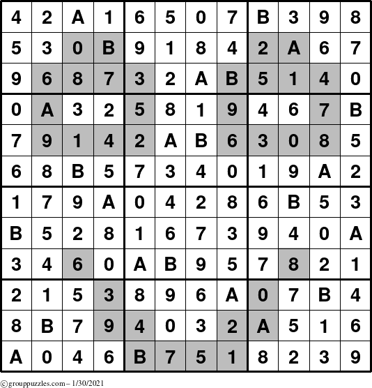 The grouppuzzles.com Answer grid for the tpsmith puzzle for Saturday January 30, 2021