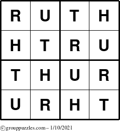 The grouppuzzles.com Answer grid for the Ruth puzzle for Sunday January 10, 2021