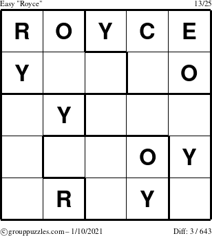 The grouppuzzles.com Easy Royce puzzle for Sunday January 10, 2021