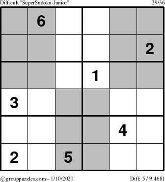 The grouppuzzles.com Difficult SuperSudoku-Junior puzzle for Sunday January 10, 2021