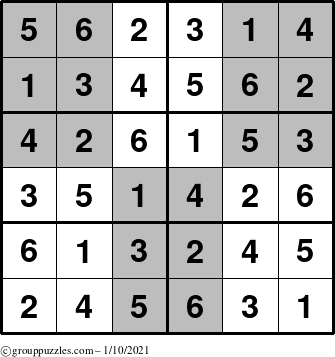 The grouppuzzles.com Answer grid for the SuperSudoku-Junior puzzle for Sunday January 10, 2021