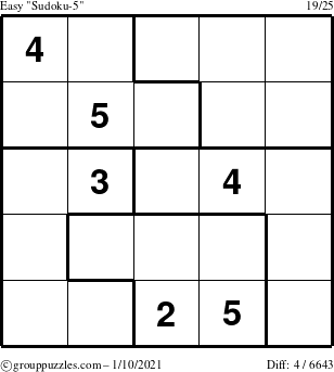 The grouppuzzles.com Easy Sudoku-5 puzzle for Sunday January 10, 2021