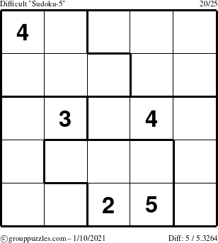 The grouppuzzles.com Difficult Sudoku-5 puzzle for Sunday January 10, 2021