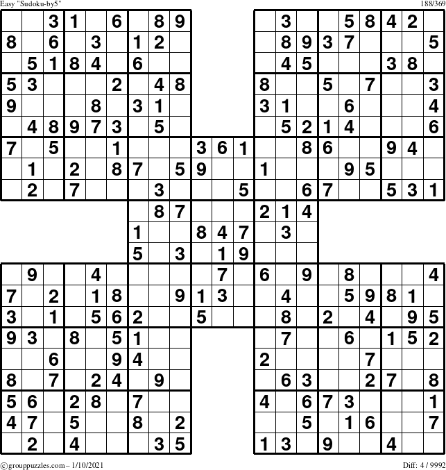 The grouppuzzles.com Easy Sudoku-by5 puzzle for Sunday January 10, 2021