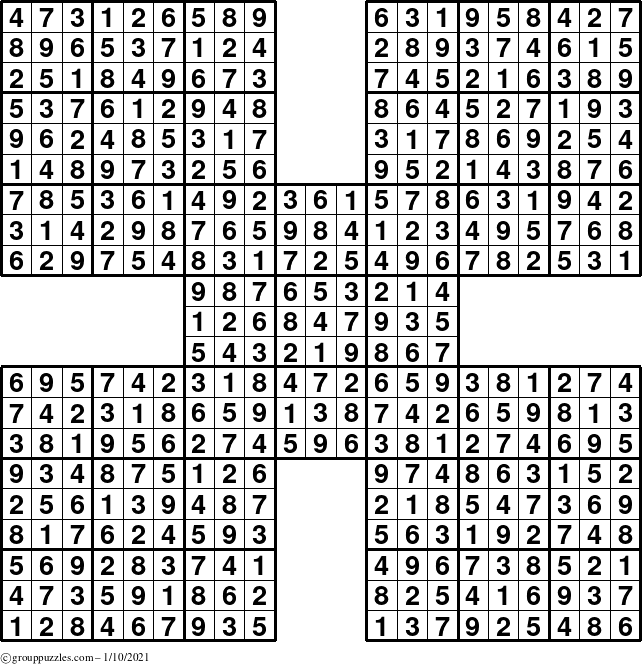 The grouppuzzles.com Answer grid for the Sudoku-by5 puzzle for Sunday January 10, 2021