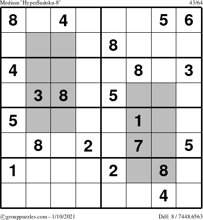 The grouppuzzles.com Medium HyperSudoku-8 puzzle for Sunday January 10, 2021