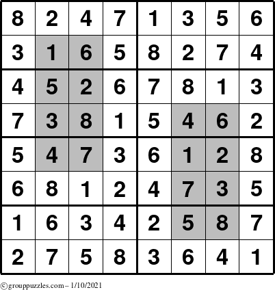 The grouppuzzles.com Answer grid for the HyperSudoku-8 puzzle for Sunday January 10, 2021