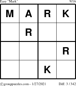 The grouppuzzles.com Easy Mark puzzle for Wednesday January 27, 2021