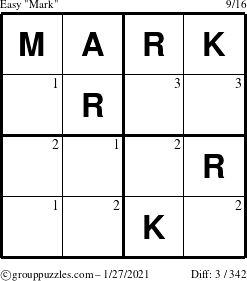 The grouppuzzles.com Easy Mark puzzle for Wednesday January 27, 2021 with the first 3 steps marked