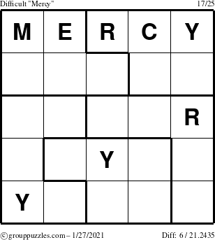 The grouppuzzles.com Difficult Mercy puzzle for Wednesday January 27, 2021