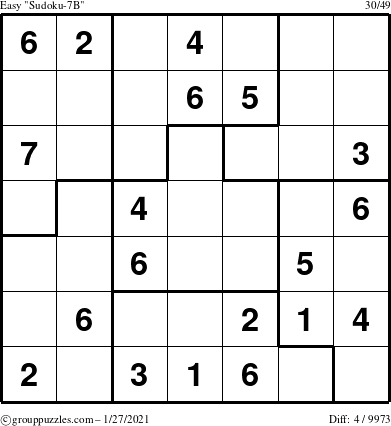 The grouppuzzles.com Easy Sudoku-7B puzzle for Wednesday January 27, 2021