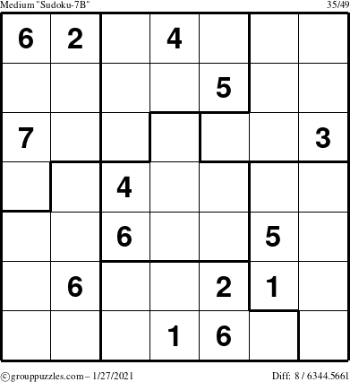 The grouppuzzles.com Medium Sudoku-7B puzzle for Wednesday January 27, 2021