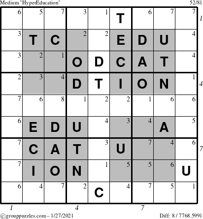 The grouppuzzles.com Medium HyperEducation-i23 puzzle for Wednesday January 27, 2021 with all 8 steps marked