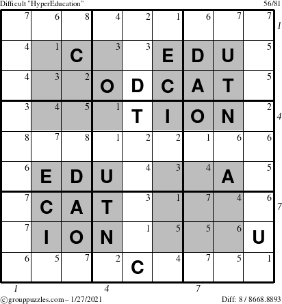 The grouppuzzles.com Difficult HyperEducation-i23 puzzle for Wednesday January 27, 2021, suitable for printing, with all 8 steps marked