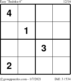 The grouppuzzles.com Easy Sudoku-4 puzzle for Thursday January 7, 2021